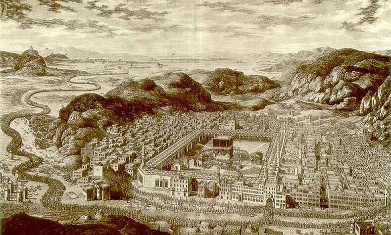 Burtons Beherrschung der muslimischen Sprache und Sitten ermöglichte es ihm, Mitte des 19. Jahrhunderts als Muslim nach Mekka zu pilgern. mekka im Jahr 1850
