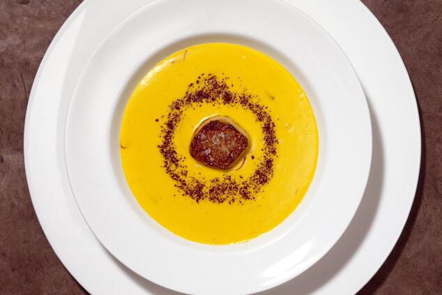 Safran-Reis-Creme mit Kürbis und Kakao