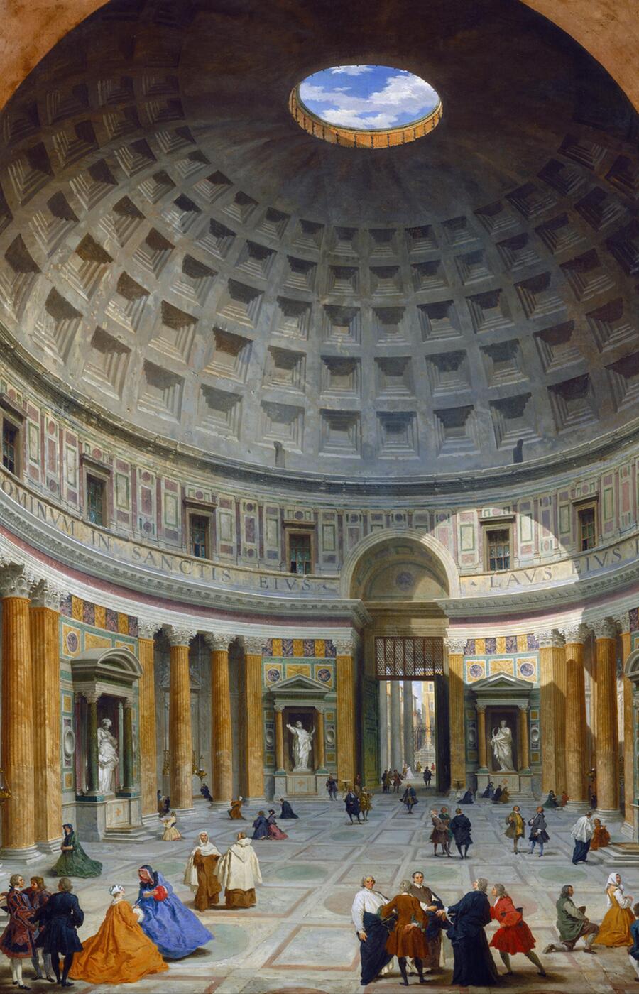 Ein Werk, das das Innere des Pantheons in Rom zur Zeit der Grand Tour zeigt. reise nach Italien le grand tour